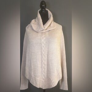 RD Style Tan Cream Cable Knit Cowl Neck Poncho Sweater M